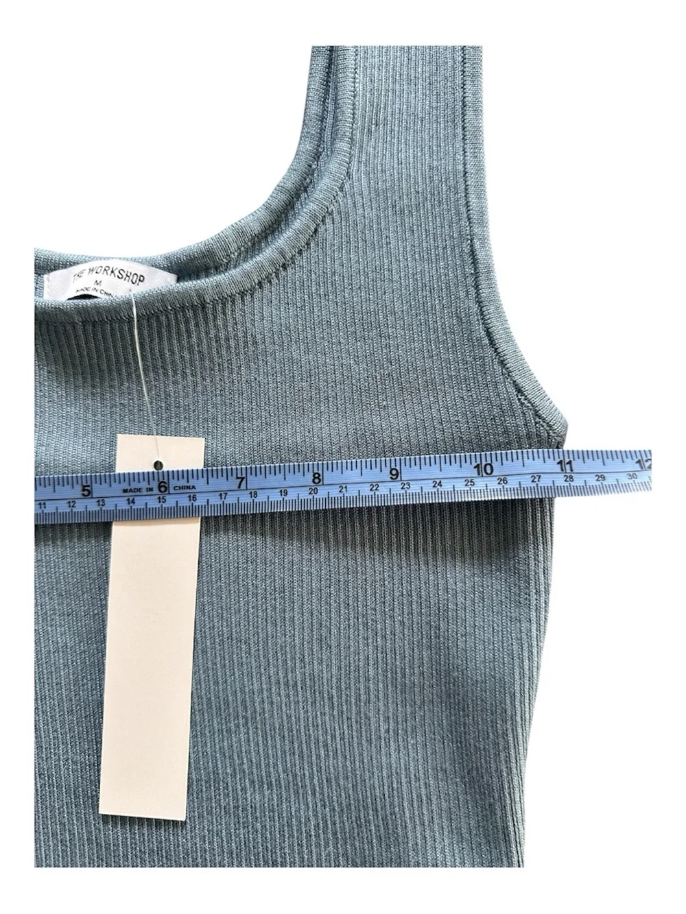 The Workshop Blue Ribbed Peplum Tank Top Sleeveless Stretch Knit - Picture 9 of 10